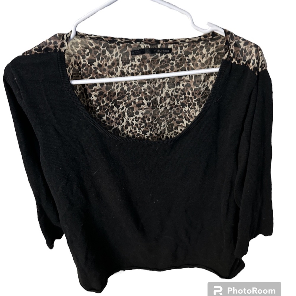 Maurice's black with leopard sheer back with quarter sleeves blouse size xxl